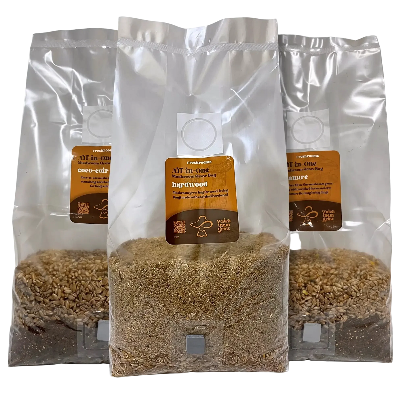 Premium all-in-one mushroom grow bags with sterilized grain and substrate, ready to inoculate - Freshrooms