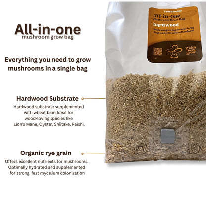 Hardwood  All-In-One Mushroom Grow Bag - Organic Rye Grain and Hardwood Substrate